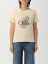 Chloé Pink Crewneck T-shirt With Maxi Logo Print On The Front In Cotton Woman