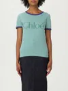 Chloé Green Crewneck T-shirt With Logo Lettering Print On The Front In Cotton Woman In Green