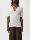 Chloé Floral Guipure Lace V-neck Fitted Top In White