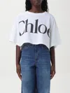 Chloé White Cropped Crewneck T-shirt With Maxi Logo Print On The Front In Cotton Woman In Weiss