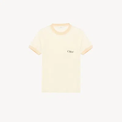 CHLOÉ T-SHIRT COL ROND EN JERSEY DE COTON À LOGO FEMME LAITON DORÉ TAILLE XS 100% COTON