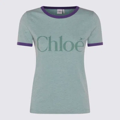 CHLOÉ CHLOÉ GREEN AND PURPLE COTTON T-SHIRT