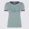 Chloé Green Crewneck T-shirt With Logo Lettering Print On The Front In Cotton Woman In Green