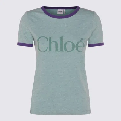 CHLOÉ CHLOÉ GREEN AND PURPLE COTTON T-SHIRT