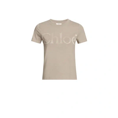 Chloé Cotton Jersey T-shirt With Logo In Powder Grey