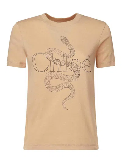 Chloé Printed Cotton-jersey T-shirt In Neutral