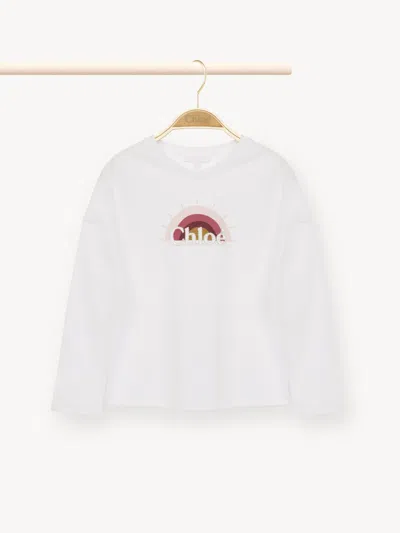Chloé T-shirt Manches Longues Fille Blanc Taille 6 100% Coton
