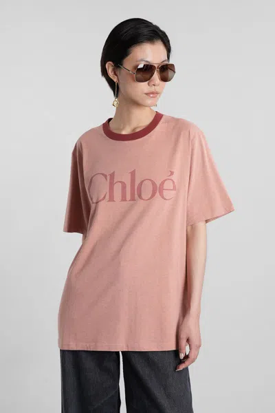 Chloé Petal Pink Recycled Cotton T-shirt In Brown
