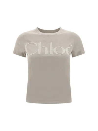 Chloé Cotton Jersey T-shirt With Logo In Powder Grey