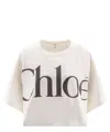 Chloé White Cropped Crewneck T-shirt With Maxi Logo Print On The Front In Cotton Woman In White
