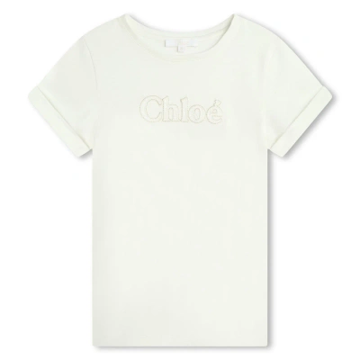 Chloé Kids' T-shirt With Embroidery In White