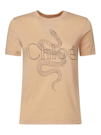 Chloé Printed Cotton-jersey T-shirt In Neutral