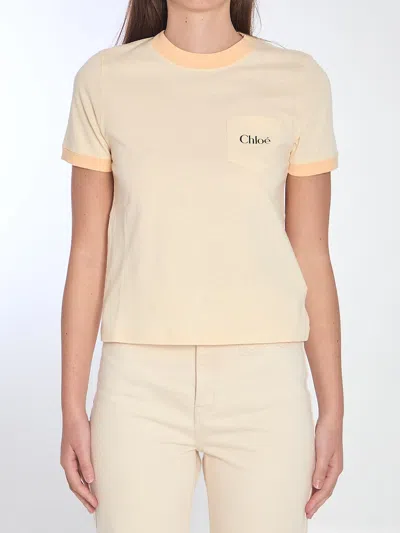 Chloé T-shirt With Logo In Blondie Yellow