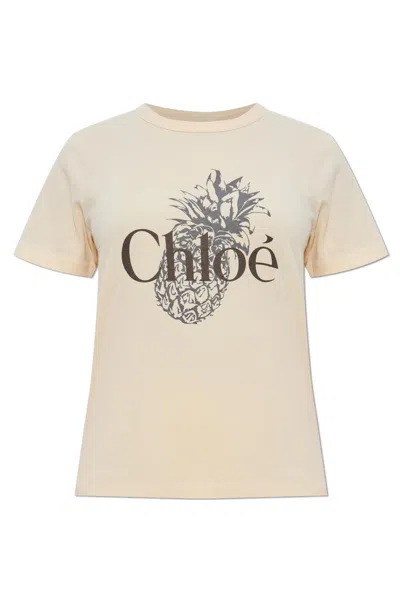 Chloé Peach Orange T-shirt With Ananas Print. In White