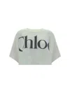 Chloé White Cropped T-shirt With Logo Lettering Print In Cotton Woman In White