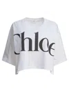 Chloé White Cropped T-shirt With Logo Lettering Print In Cotton Woman In White