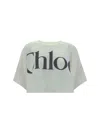 Chloé White Cropped T-shirt With Logo Lettering Print In Cotton Woman