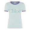 Chloé Green Crewneck T-shirt With Logo Lettering Print On The Front In Cotton Woman In Green
