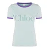 Chloé Green Crewneck T-shirt With Logo Lettering Print On The Front In Cotton Woman In Green