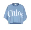 Chloé Oversize Signature Logo Crop Graphic T-shirt In Blue