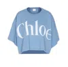 Chloé Oversize Signature Logo Crop Graphic T-shirt In Blue