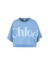 Chloé Women Light Blue Jersey Cropped Logo T-shirt In Blue
