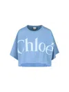Chloé Oversize Signature Logo Crop Graphic T-shirt In Blue
