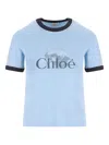 Chloé Short Sleeve Crew Neck T-shirt With Trim In Blue
