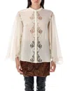 Chloé Women Fluid Silk Georgette And Lace Blouse In White