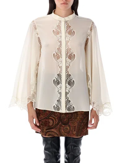 Chloé Women Fluid Silk Georgette And Lace Blouse In Neutral