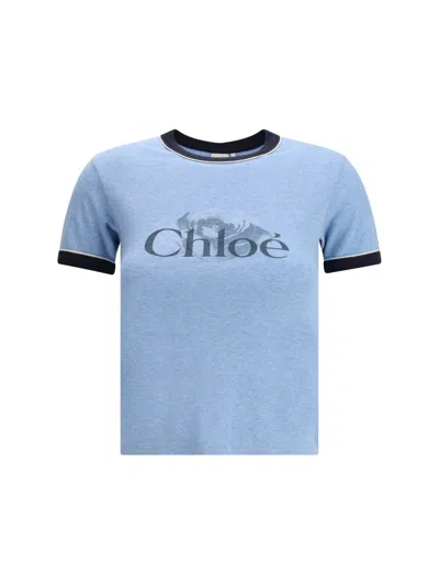 Chloé Women Printed Logo T-shirt In Blue