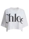 Chloé White Cropped T-shirt With Logo Lettering Print In Cotton Woman