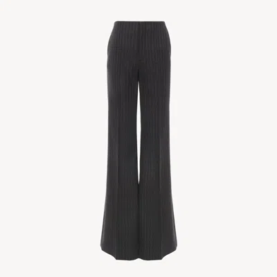 CHLOÉ TAILORED BOOTCUT PANTS IN WOOL GREY SIZE 4 100% WOOL, HORN BUBALUS BUBALIS, FARMED, COO INDIA