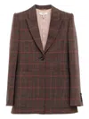 Chloé Single-breasted Checked Brown Wool Jacket Women In Gray