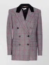 Chloé Double-breasted Velvet-trimmed Checked Wool Blazer