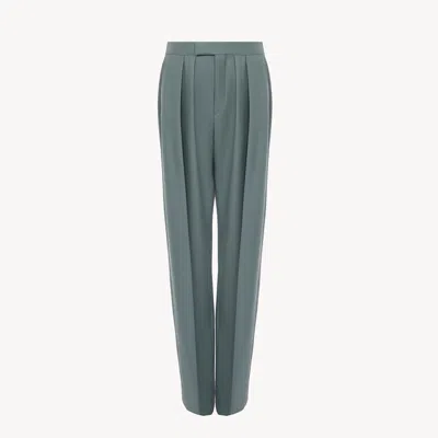 Chloé Pantalon Tailleur Cigarette En Gabardine De Laine In Green