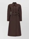 Chloé Chloe Houndstooth Double-breasted Belted Wool Coat In Brown