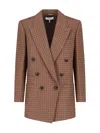 Chloé Houndstooth Double-breasted Blazer Notched Lapels In Brown