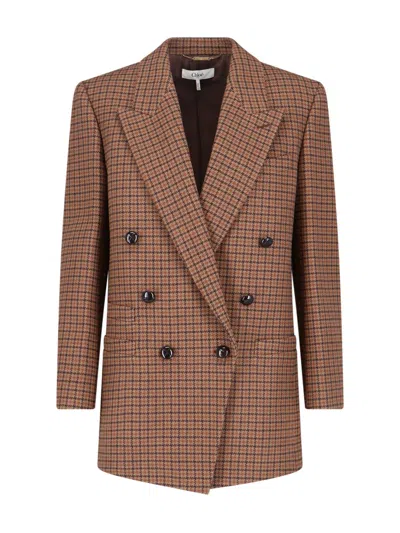 Chloé Houndstooth Double-breasted Blazer Notched Lapels In Multi
