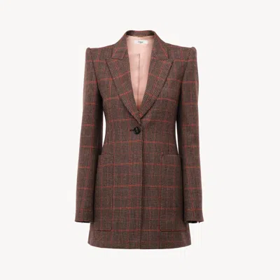 Chloé Tailored Jacket In Check Wool In Brown