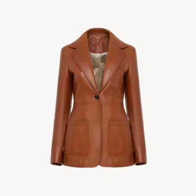 Chloé Tailored Jacket In Leather In Brown