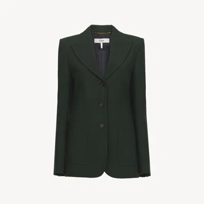 Chloé Veste Blazer En Crêpe De Laine Femme Vert Taille 38 100% Laine Vierge, Horn Bubalus Bubalis, Farmed, In Green