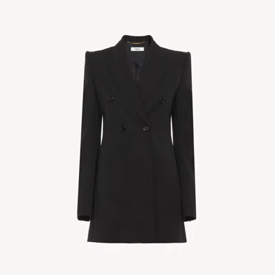 CHLOÉ TAILORED JACKET IN WOOL GRAIN DE POUDRE BLACK SIZE 12 100% VIRGIN WOOL, HORN BUBALUS BUBALIS, FARMED