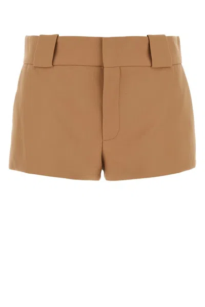 Chloé Tailored Mini Shorts In Wool Grain De Poudre Brown Size 8 100% Virgin Wool