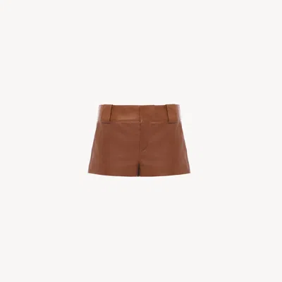 Chloé Tailored Mini Shorts In Soft Nappa Leather Brown Size 6 100% Lambskin