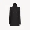 Chloé Caban Ajusté En Gabardine De Laine Femme Noir Taille 40 100% Laine Vierge, Horn Bubalus Bubalis, Far In Black