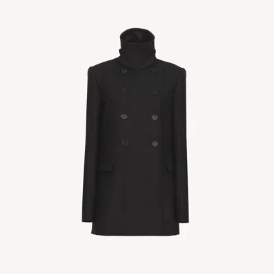 Chloé Caban Ajusté En Gabardine De Laine Femme Noir Taille 40 100% Laine Vierge, Horn Bubalus Bubalis, Far In Black