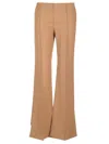 Chloé Beige Flared Pants With Asymmetric Hem In Grain De Poudre Wool Woman In Beige