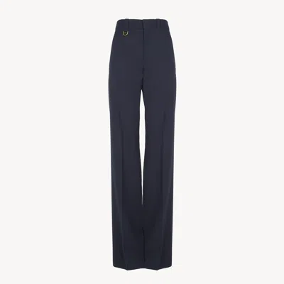 Chloé Pantalon De Costume En Laine Grain De Poudre Femme Bleu Taille 40 100% Laine In Blue