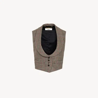 CHLOÉ TAILORED WAISTCOAT IN PRINCE OF WALES WOOL MULTICOLOR SIZE 10 100% WOOL, HORN BUBALUS BUBALIS, FARME